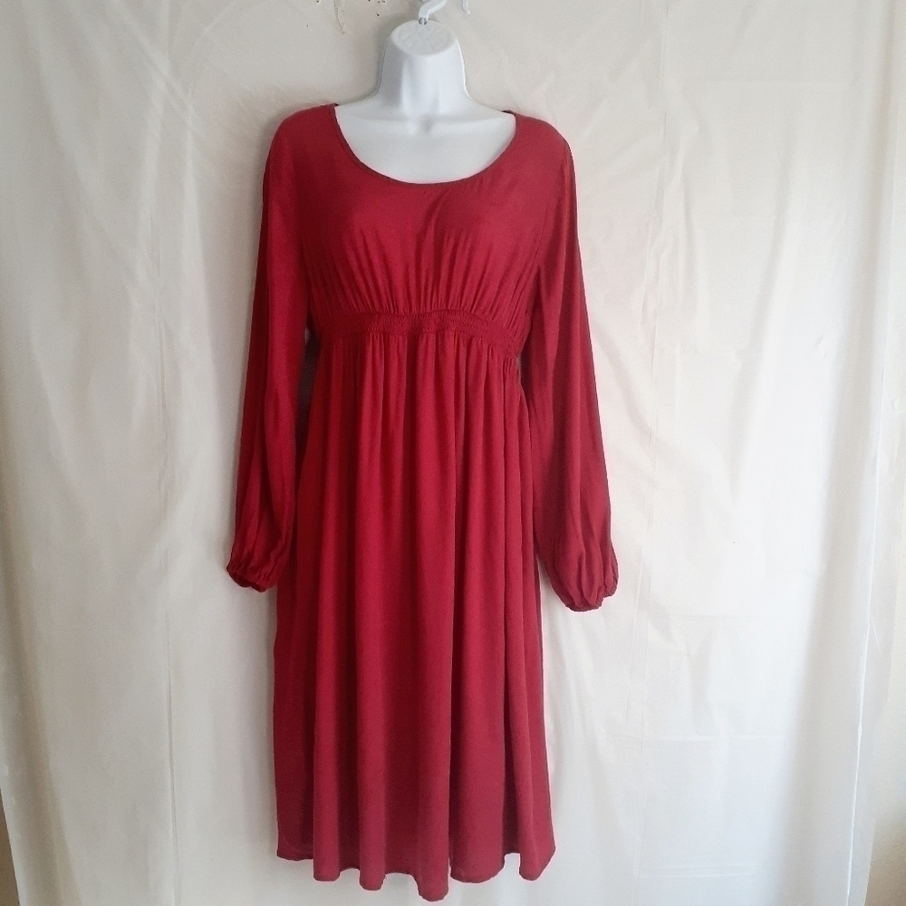 Isabel Maternity Long Sleeves Smocked Floral Jacquard Print Dress Size S